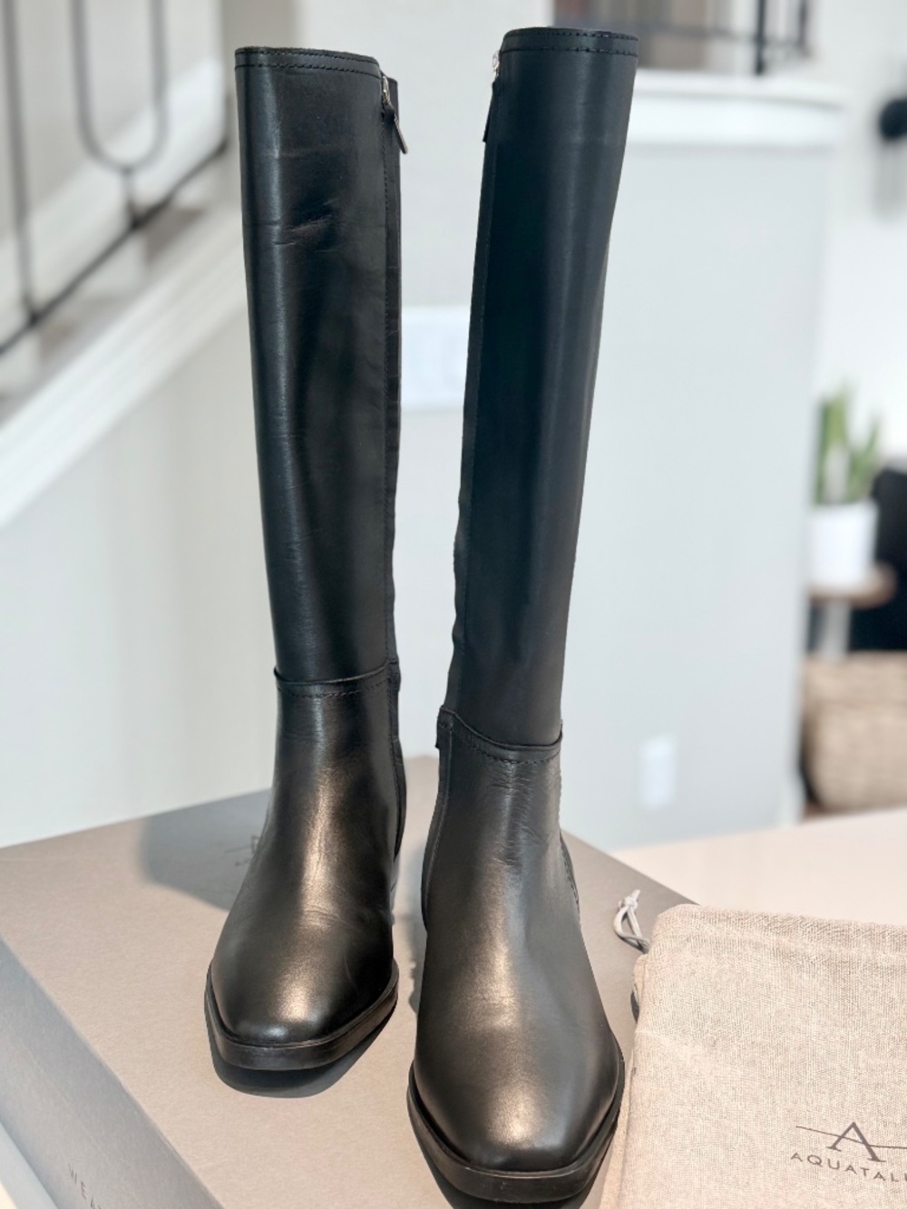 Aquatalia Roxy Tall Weatherproof Leather Riding Boots Black Size 6 NWT